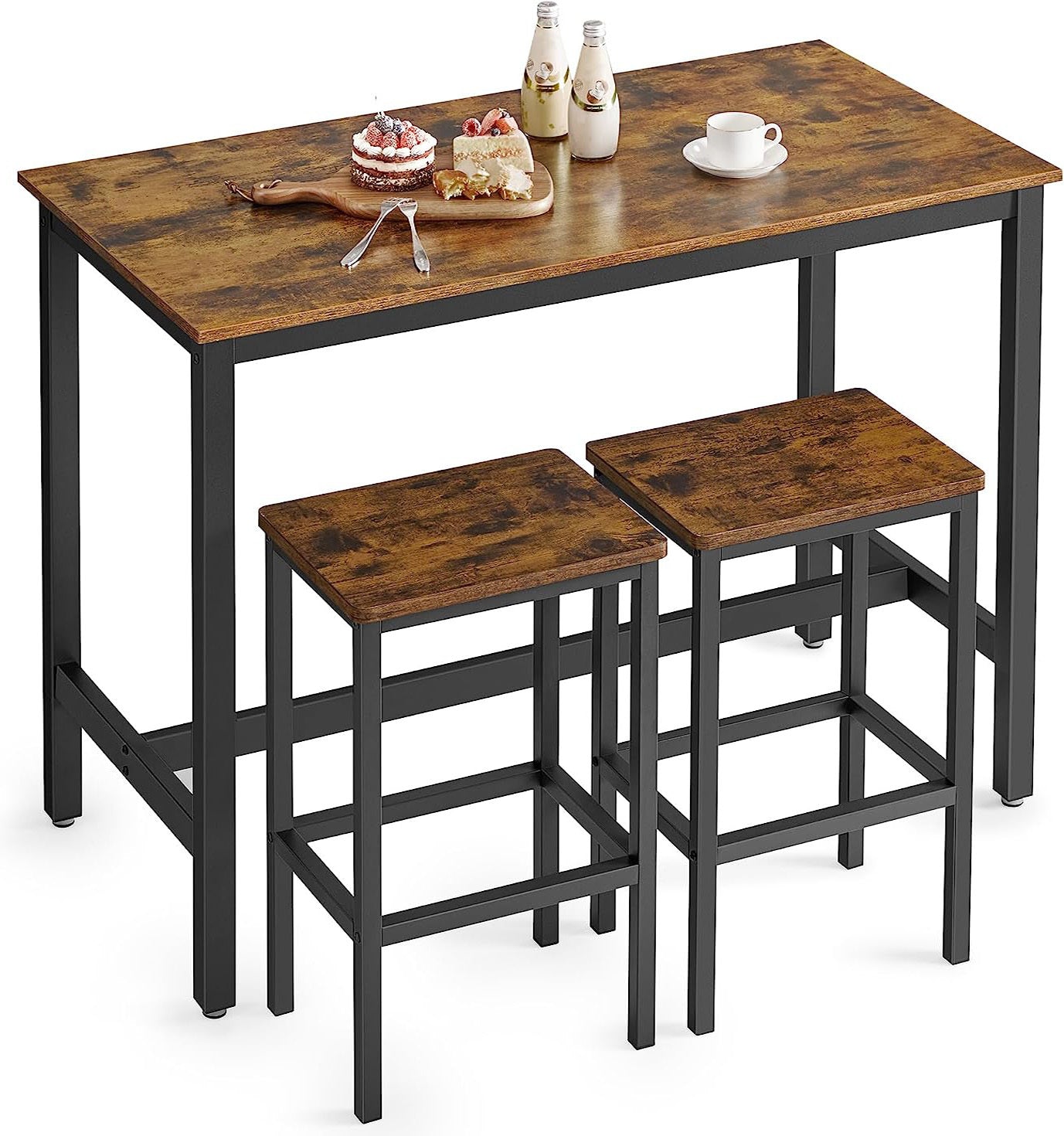 3 Piece Grandeur Premium Rustic Wood & Steel Bar Table and Stools Dinning Set