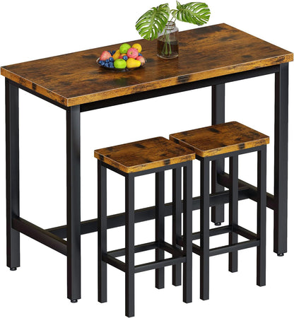 3 Piece Grandeur Premium Rustic Wood & Steel Bar Table and Stools Dinning Set