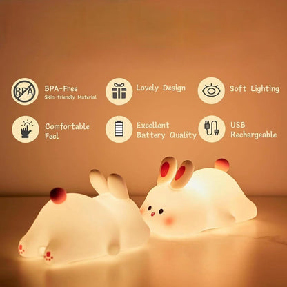 Cute Bunny Silicone LED Touch Sensor Dimmable Portable USB Rechargeable Lamp Night Light