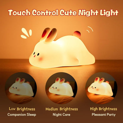 Cute Bunny Silicone LED Touch Sensor Dimmable Portable USB Rechargeable Lamp Night Light