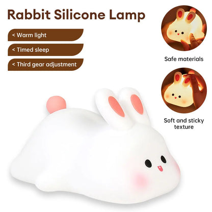 Cute Bunny Silicone LED Touch Sensor Dimmable Portable USB Rechargeable Lamp Night Light