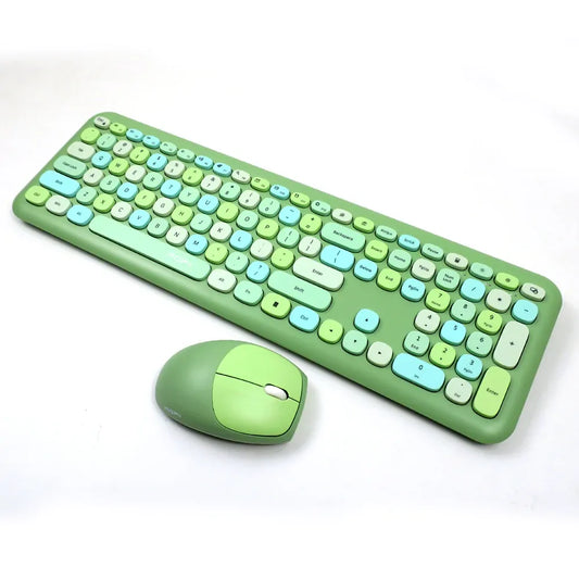 Deluxe Colourful Wireless Mechanical Keyboard and Mouse Combo Set (Green Mixed)