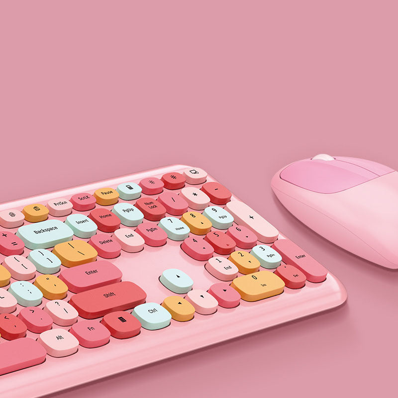 Deluxe Colourful Wireless Mechanical Keyboard and Mouse Combo Set (Pink Mixed)