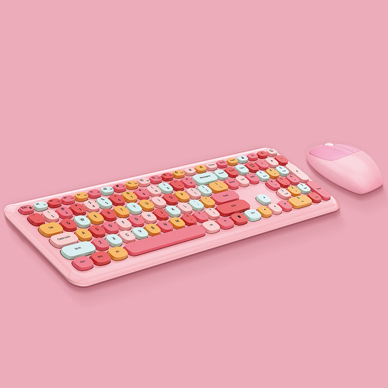 Deluxe Colourful Wireless Mechanical Keyboard and Mouse Combo Set (Pink Mixed)