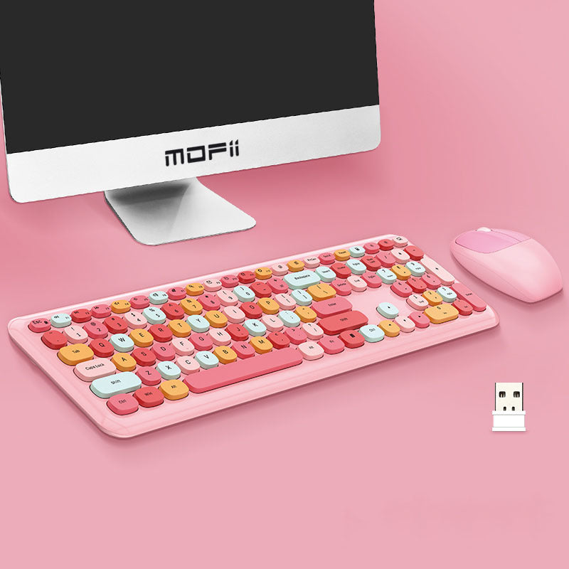 Deluxe Colourful Wireless Mechanical Keyboard and Mouse Combo Set (Pink Mixed)