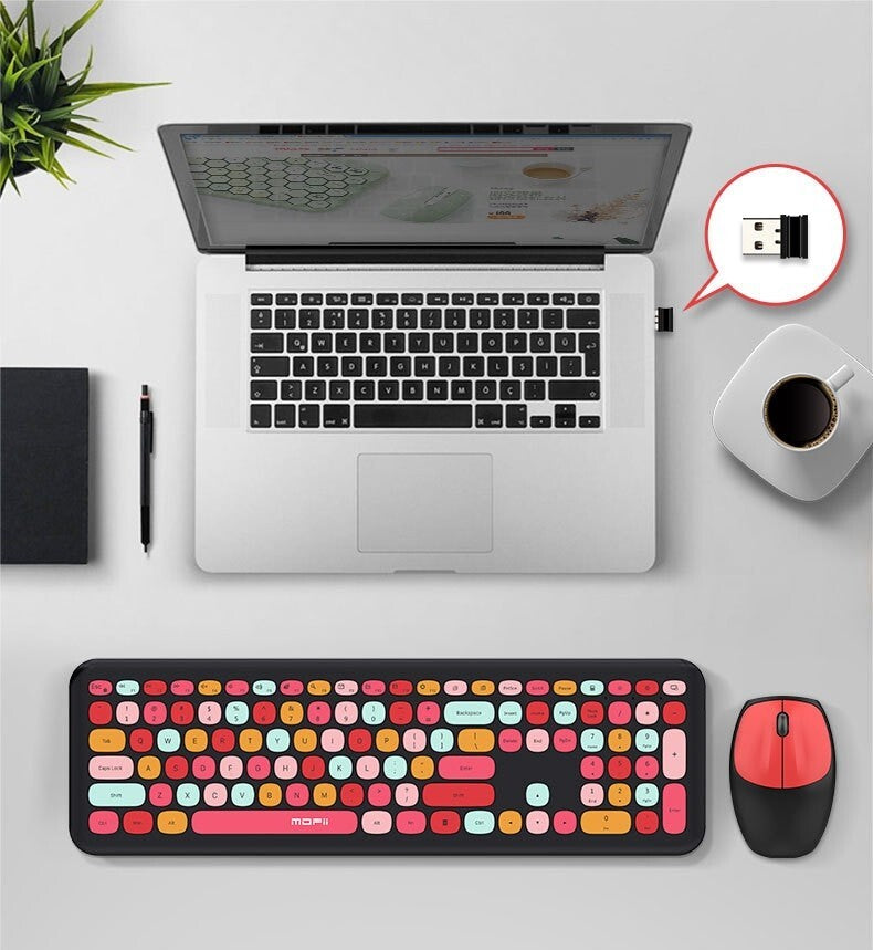 Deluxe Colourful Wireless Mechanical Keyboard and Mouse Combo Set (Pink Mixed)