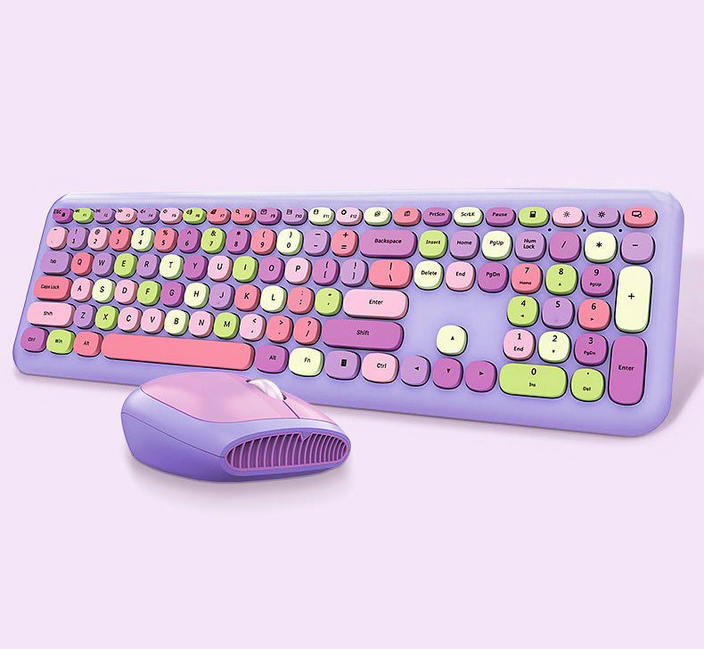 Deluxe Colourful Wireless Mechanical Keyboard and Mouse Combo Set (Purple Mixed)