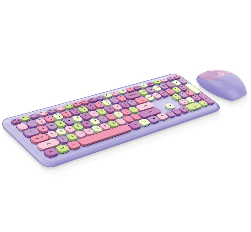 Deluxe Colourful Wireless Mechanical Keyboard and Mouse Combo Set (Purple Mixed)