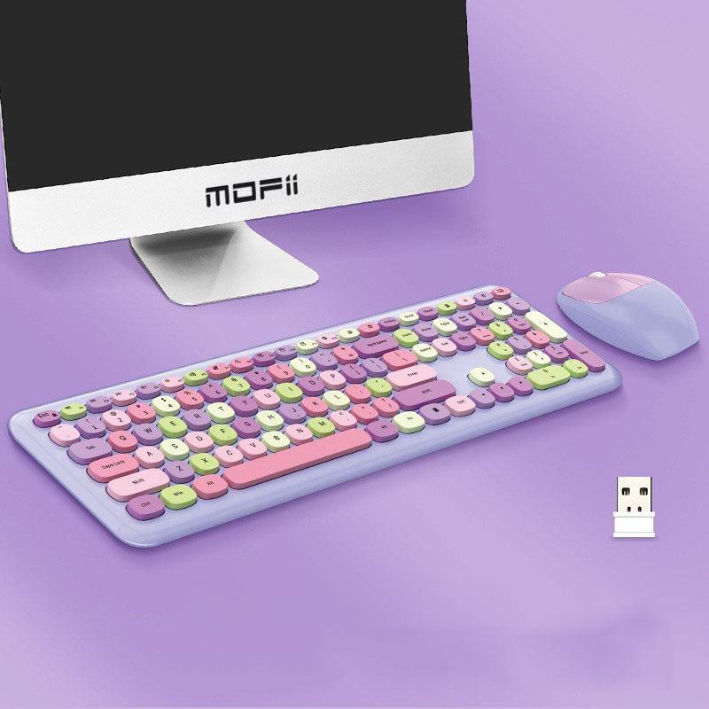 Deluxe Colourful Wireless Mechanical Keyboard and Mouse Combo Set (Purple Mixed)