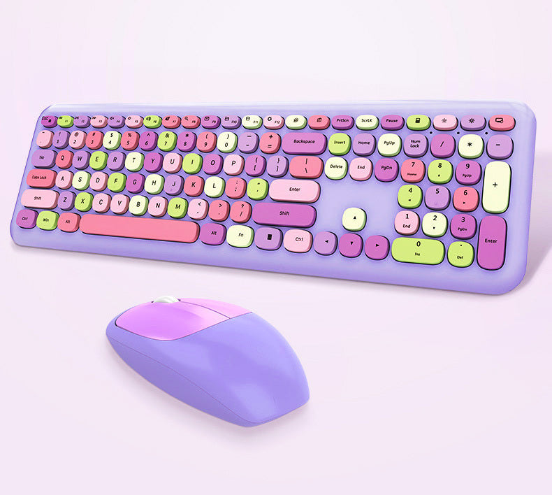 Deluxe Colourful Wireless Mechanical Keyboard and Mouse Combo Set (Purple Mixed)