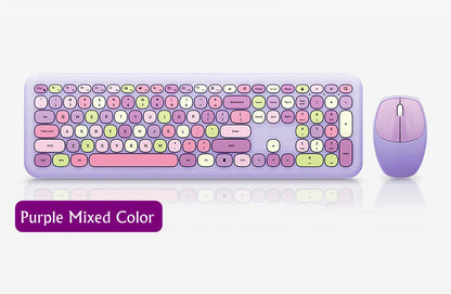 Deluxe Colourful Wireless Mechanical Keyboard and Mouse Combo Set (Purple Mixed)