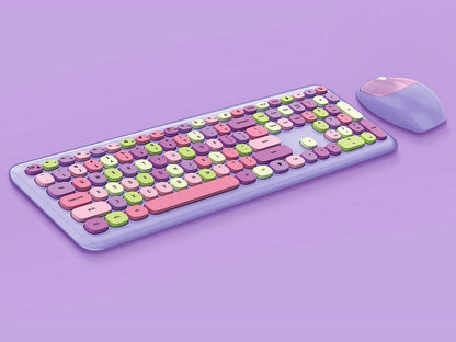 Deluxe Colourful Wireless Mechanical Keyboard and Mouse Combo Set (Purple Mixed)