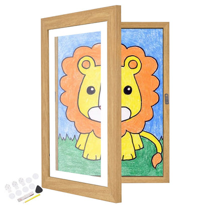 Kids Art Frame Wooden Artwork Display Children Drawing Storage Holds 150 Pictures (Oak)