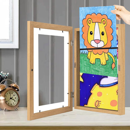 Kids Art Frame Wooden Artwork Display Children Drawing Storage Holds 150 Pictures (Oak)