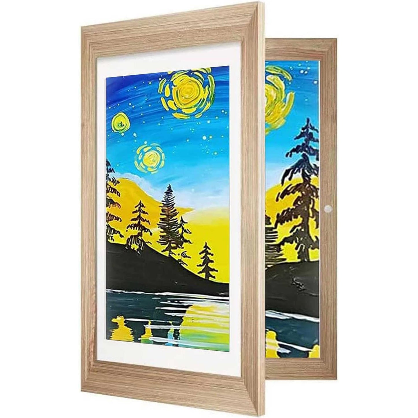 Kids Art Frame Wooden Artwork Display Children Drawing Storage Holds 150 Pictures (Oak)