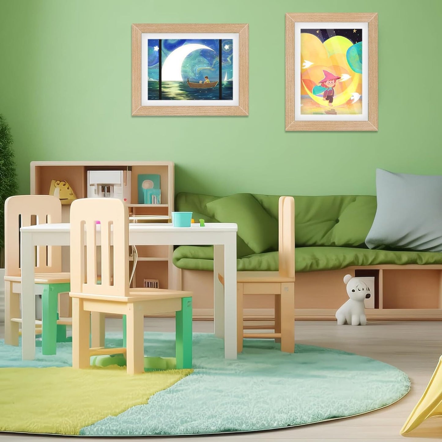 Kids Art Frame Wooden Artwork Display Children Drawing Storage Holds 150 Pictures (Oak)