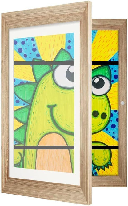 Kids Art Frame Wooden Artwork Display Children Drawing Storage Holds 150 Pictures (Oak)