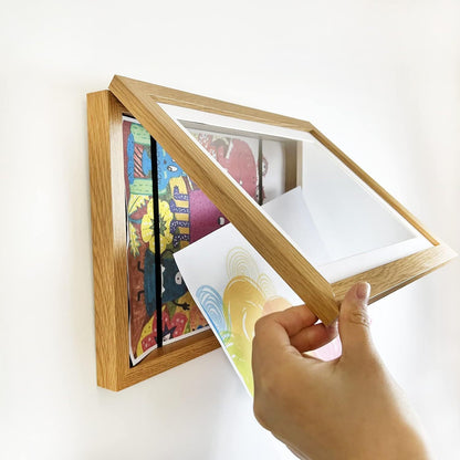 Kids Art Frame Wooden Artwork Display Children Drawing Storage Holds 150 Pictures (Oak)