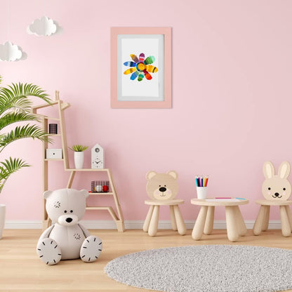 Kids Art Frame Wooden Artwork Display Children Drawing Storage Holds 150 Pictures (Pink)