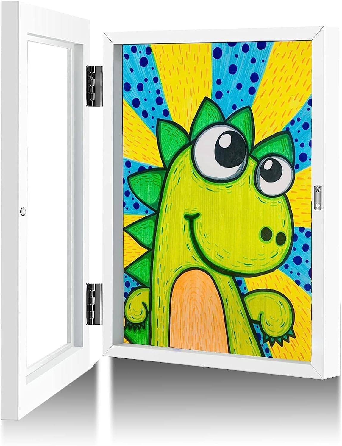 Kids Art Frame Wooden Artwork Display Children Drawing Storage Holds 150 Pictures (White)