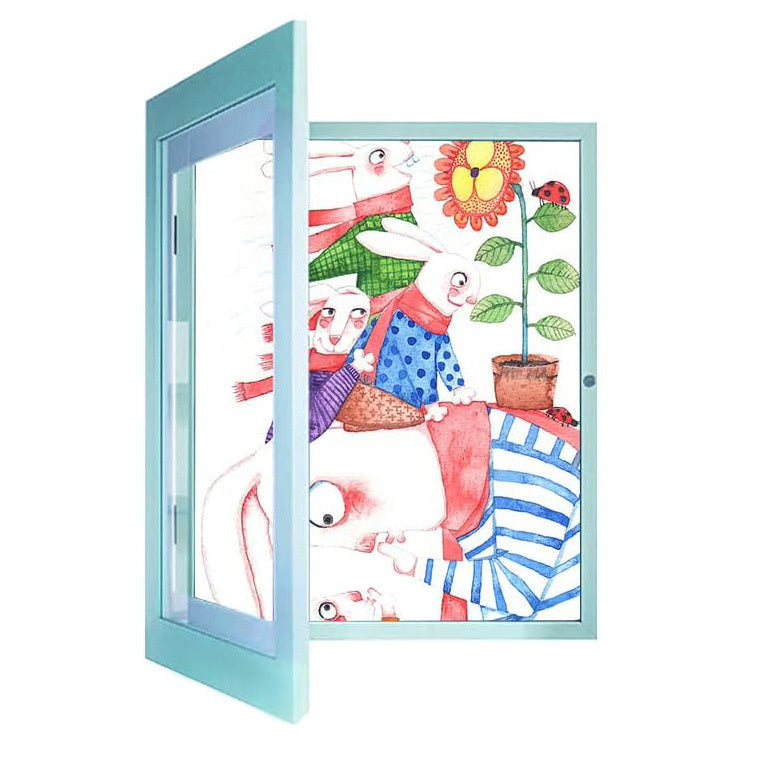 Kids Art Frame Wooden Artwork Display Children Drawing Storage Holds 150 Pictures (Blue)