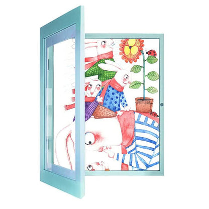 Kids Art Frame Wooden Artwork Display Children Drawing Storage Holds 150 Pictures (Blue)