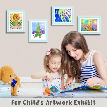 Kids Art Frame Wooden Artwork Display Children Drawing Storage Holds 150 Pictures (Blue)