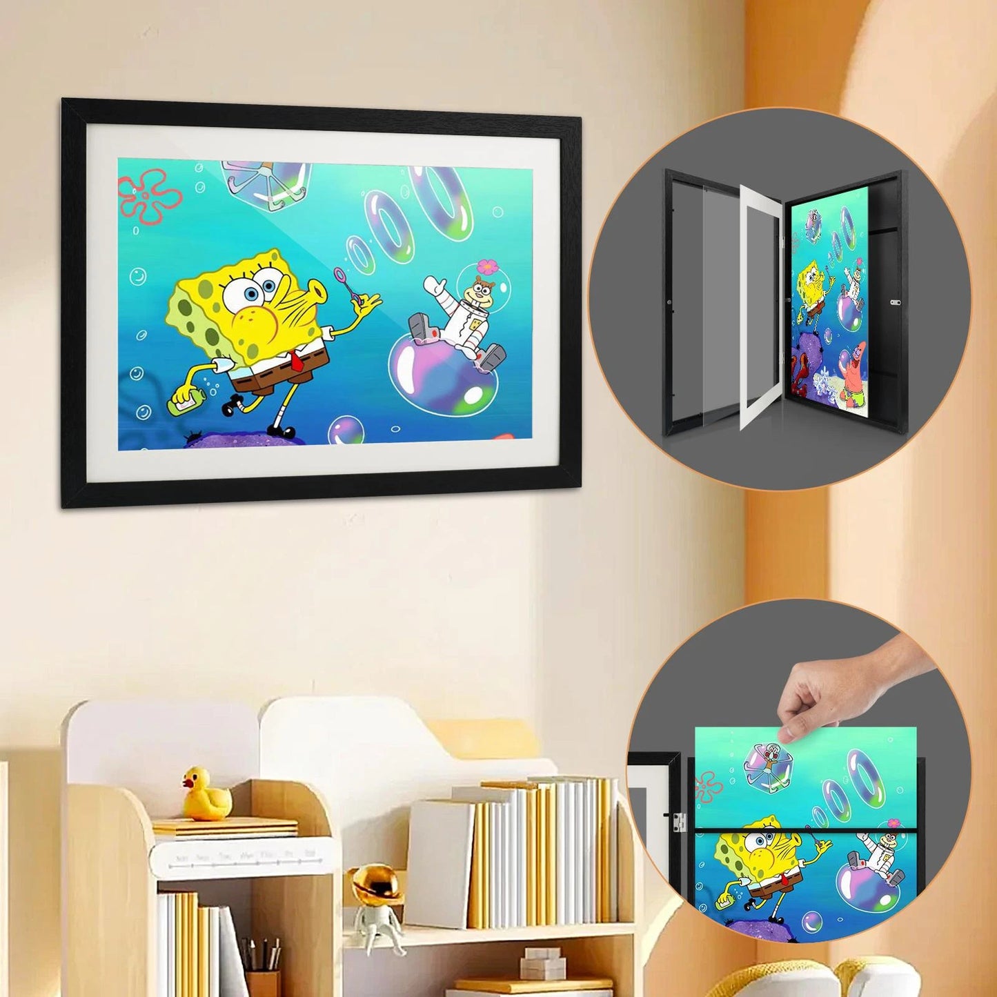 A3 Kids Art Frame Wooden Artwork Display Children Drawing Storage Holds 150 Pictures (Black)