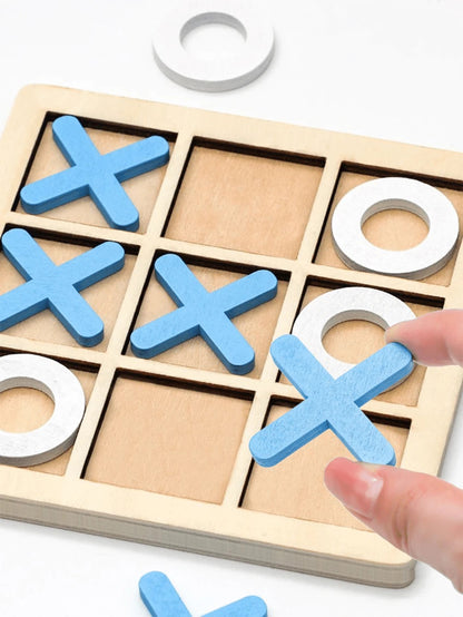 Wooden Tic Tac Toe Noughts and Crosses XO Chess Board Game Set (Blue)