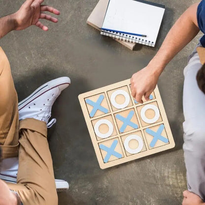 Wooden Tic Tac Toe Noughts and Crosses XO Chess Board Game Set (Blue)