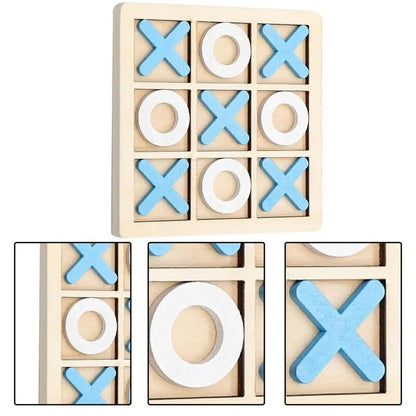 Wooden Tic Tac Toe Noughts and Crosses XO Chess Board Game Set (Blue)