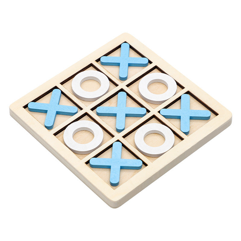 Wooden Tic Tac Toe Noughts and Crosses XO Chess Board Game Set (Blue)