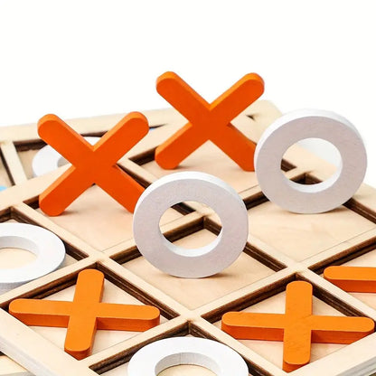 Wooden Tic Tac Toe Noughts and Crosses XO Chess Board Game Set (Orange)