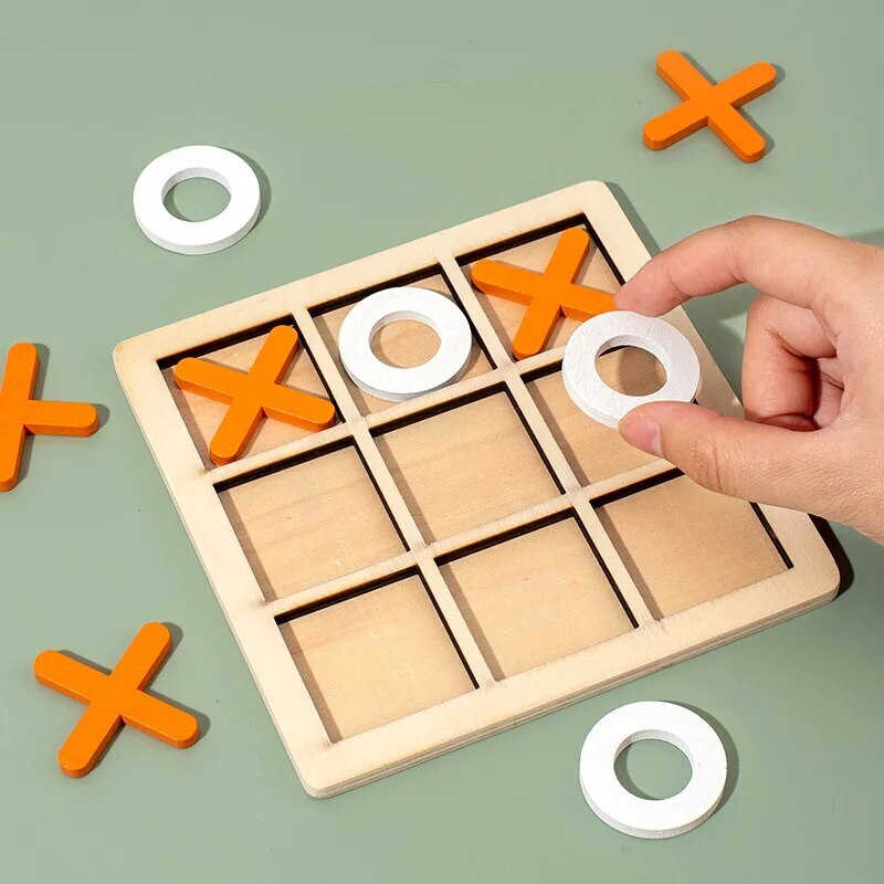 Wooden Tic Tac Toe Noughts and Crosses XO Chess Board Game Set (Orange)