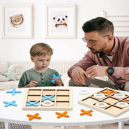 Wooden Tic Tac Toe Noughts and Crosses XO Chess Board Game Set (Orange)