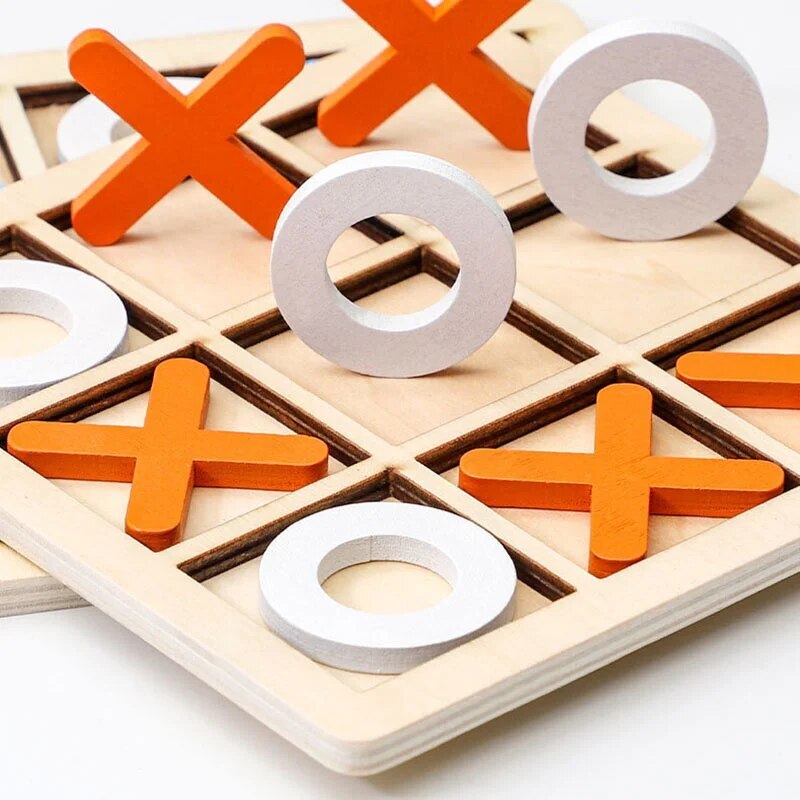 Wooden Tic Tac Toe Noughts and Crosses XO Chess Board Game Set (Orange)