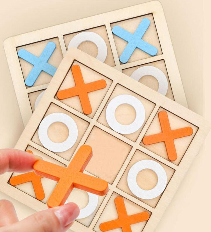 Wooden Tic Tac Toe Noughts and Crosses XO Chess Board Game Set (Orange)