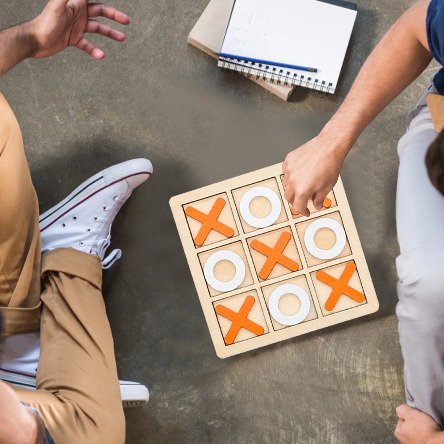 Wooden Tic Tac Toe Noughts and Crosses XO Chess Board Game Set (Orange)