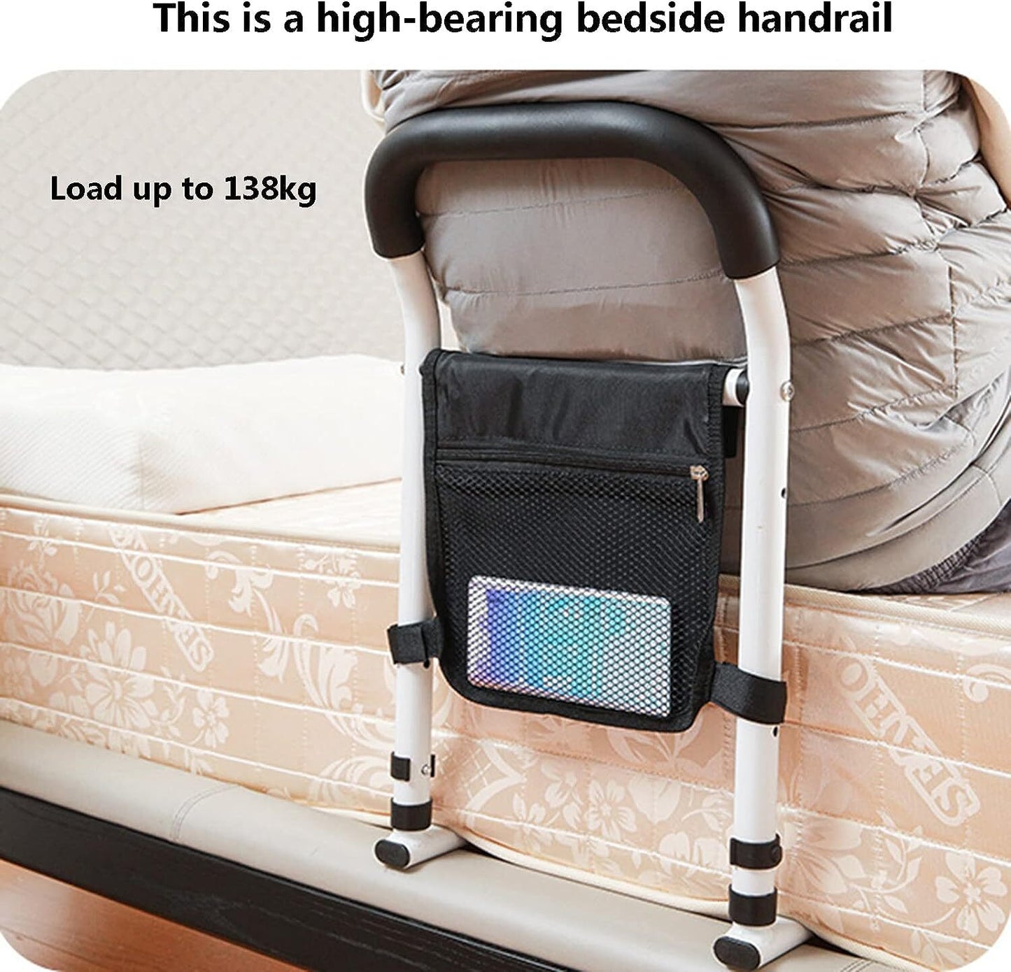 Bed Railing Bedside Assist Safety Rail Standing Support Bar Handle Elderly Adults Mobility Aid