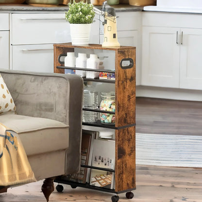 3-Tier Rustic Wood Rolling Storage Utility Cart Organizer Shelf Trolley