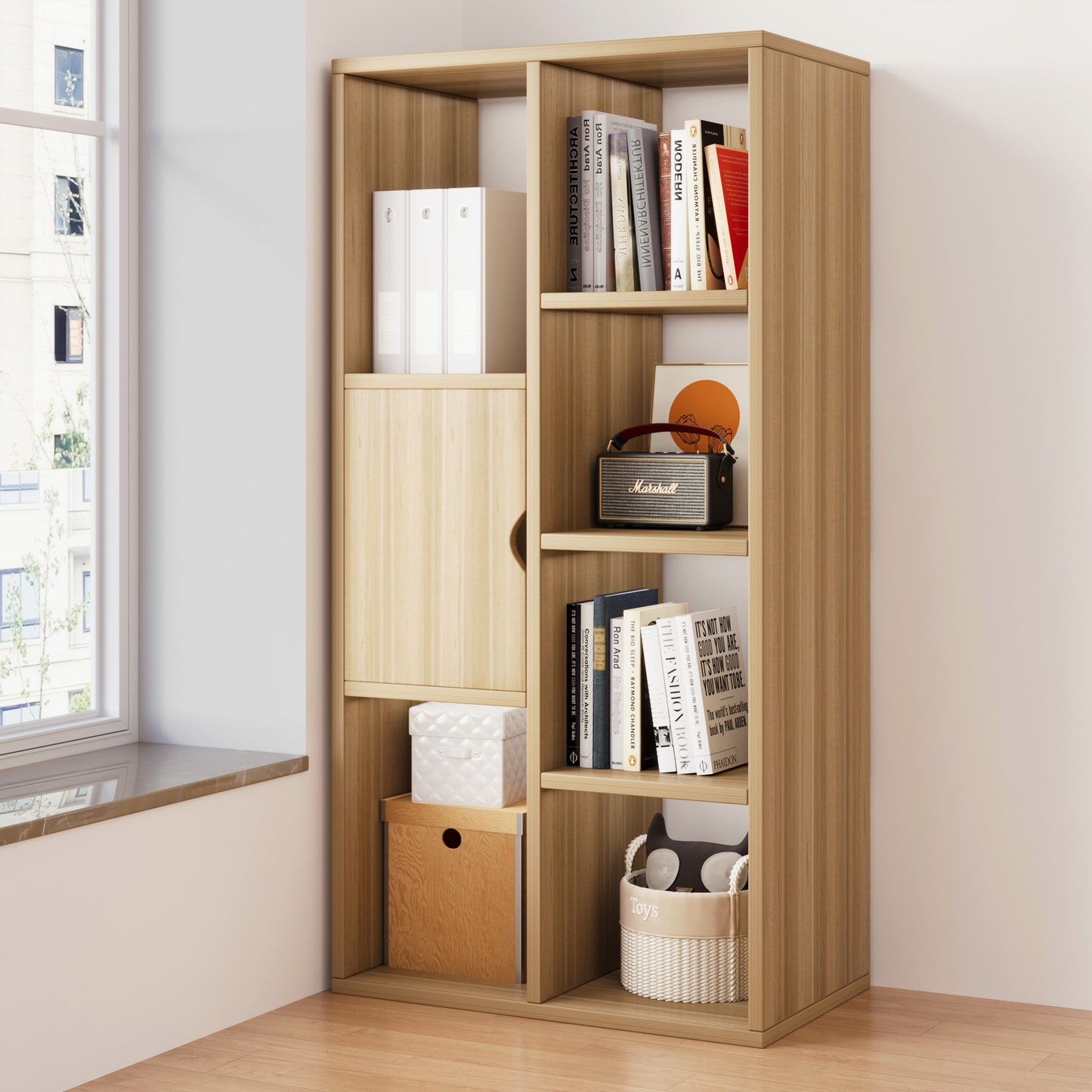 Aura Organizer Bookcase Storage Display Shelf Cabinet Closet (Oak)