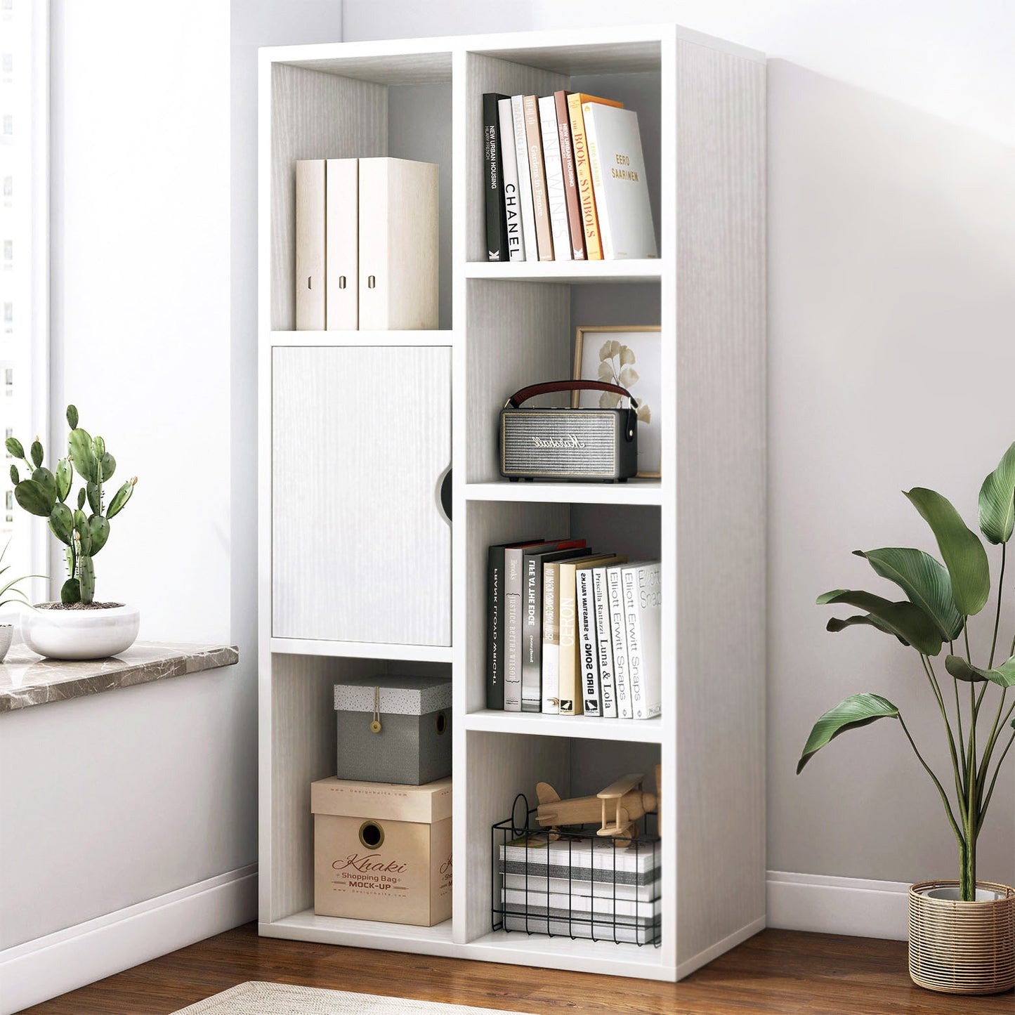 Aura Organizer Bookcase Storage Display Shelf Cabinet Closet (White)