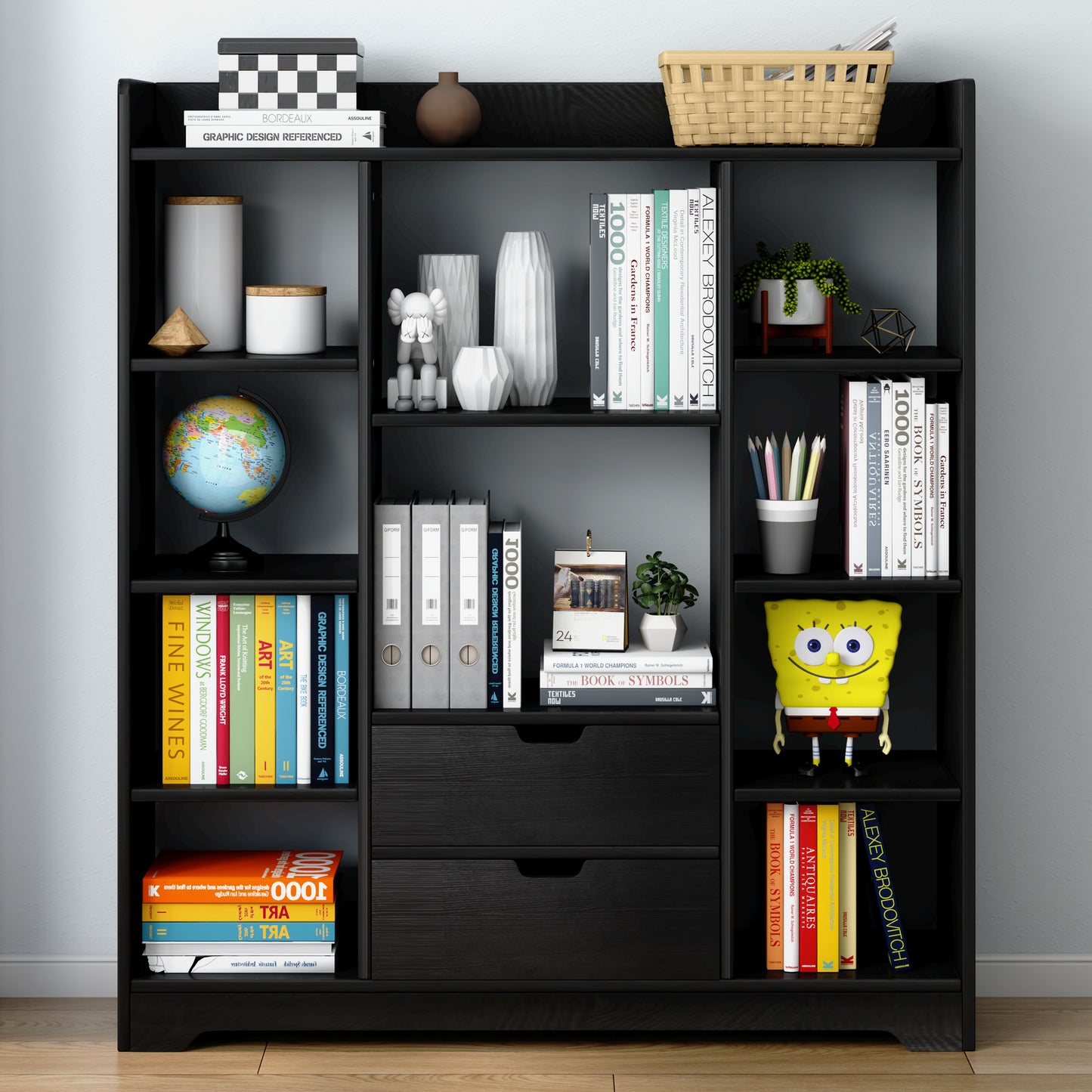 Eden Wardrobe Cupboard Bookshelf with Drawer Furniture (Black)