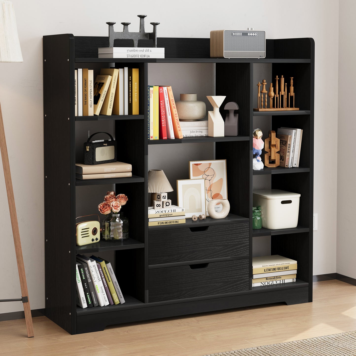 Eden Wardrobe Cupboard Bookshelf with Drawer Furniture (Black)