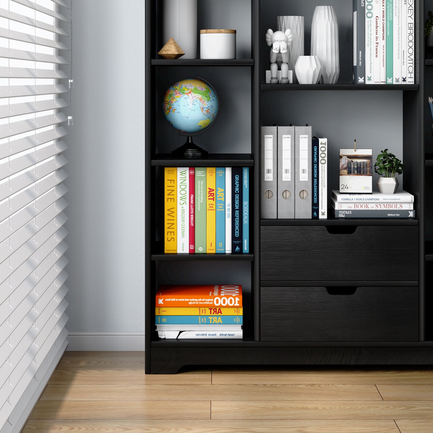 Eden Wardrobe Cupboard Bookshelf with Drawer Furniture (Black)