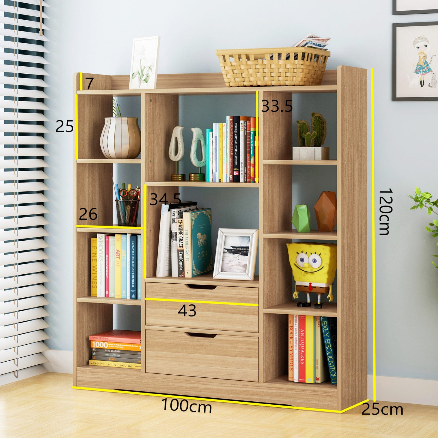 Eden Wardrobe Cupboard Bookshelf with Drawer Furniture (Oak)