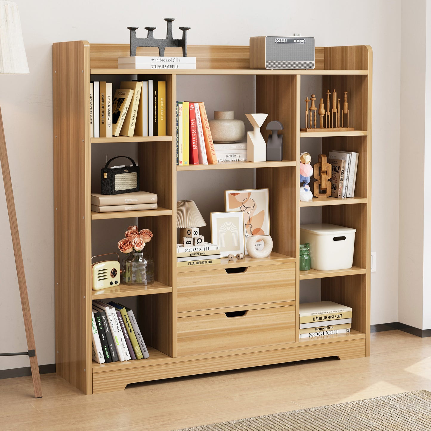 Eden Wardrobe Cupboard Bookshelf with Drawer Furniture (Oak)