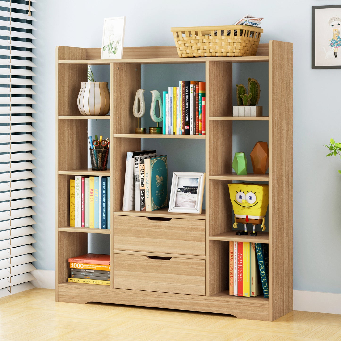 Eden Wardrobe Cupboard Bookshelf with Drawer Furniture (Oak)