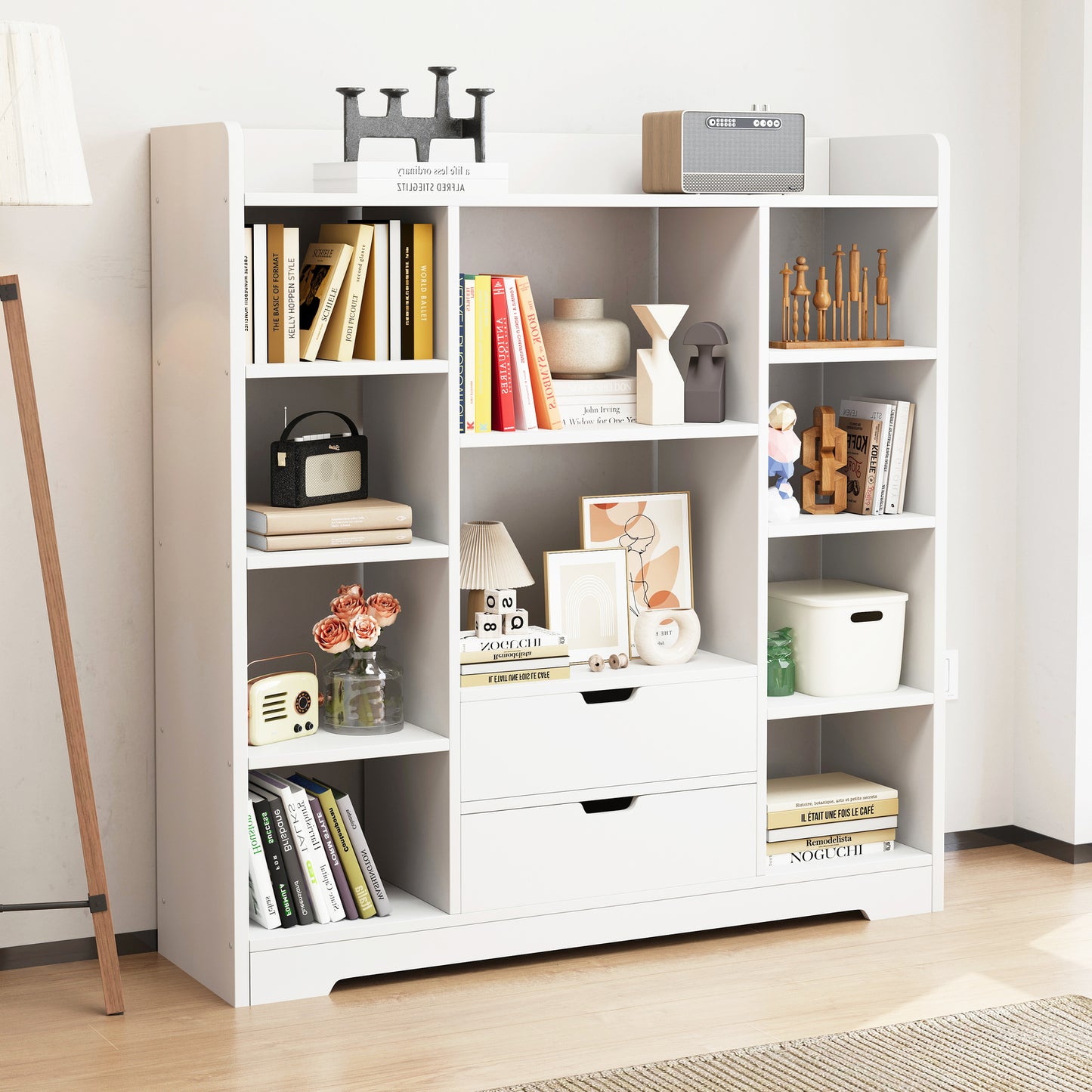 Eden Wardrobe Cupboard Bookshelf with Drawer Furniture (White)