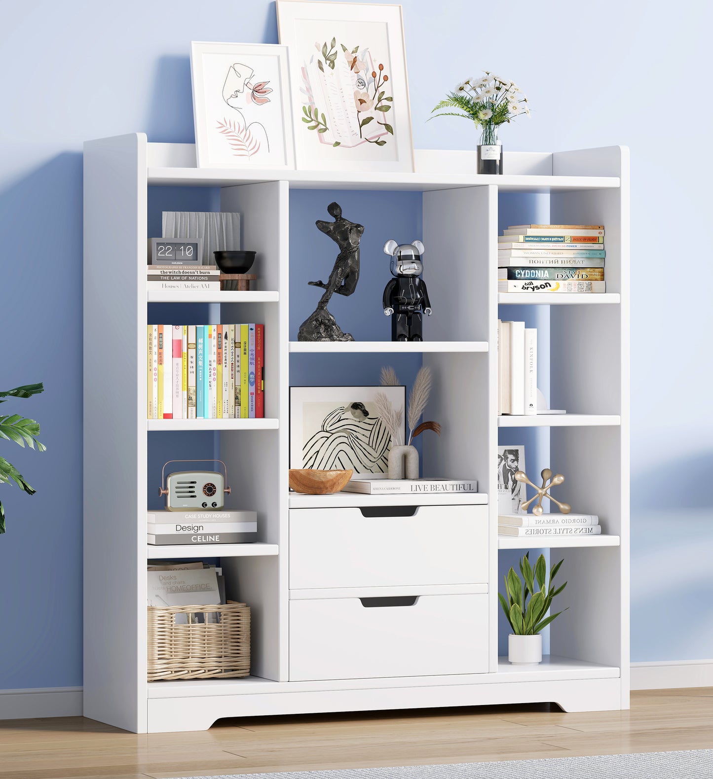 Eden Wardrobe Cupboard Bookshelf with Drawer Furniture (White)